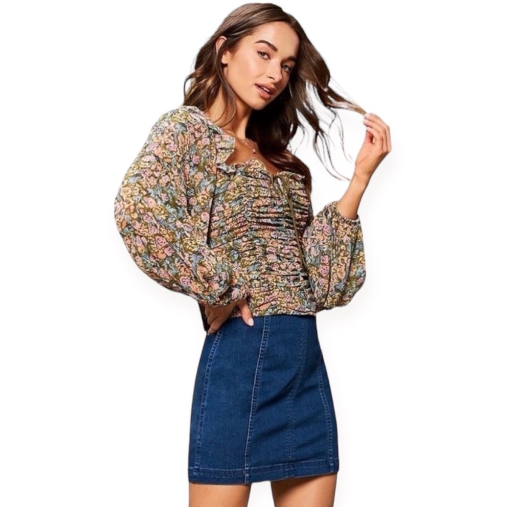 Free People Modern Femme Denim Blue Mini Skirt size women's 8